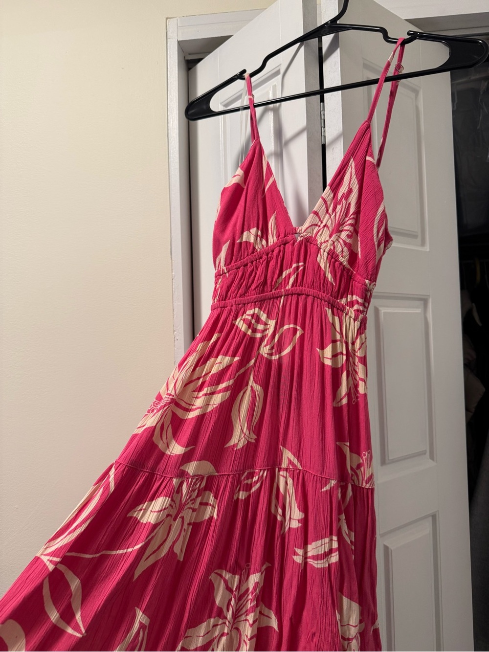 Pink Floral V-Neck Sundress with Spaghetti Straps